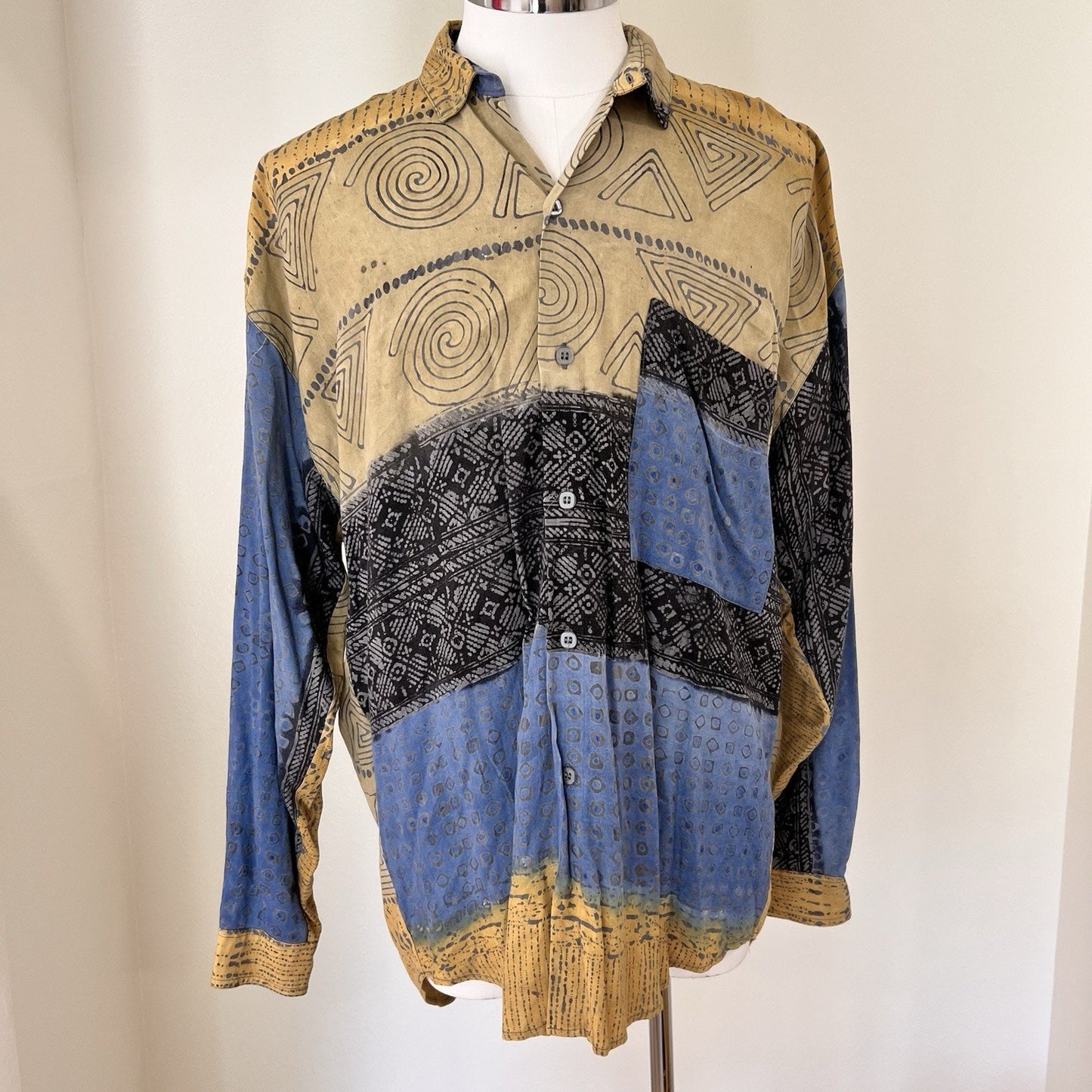 Vintage 90s Climate (M) Men’s Button Up Batik Tribal Oversized Unisex Artsy Boho