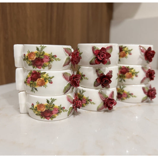 9 x Royal Albert Old Country Roses Napkin Rings Tea Party Romantic Vintage