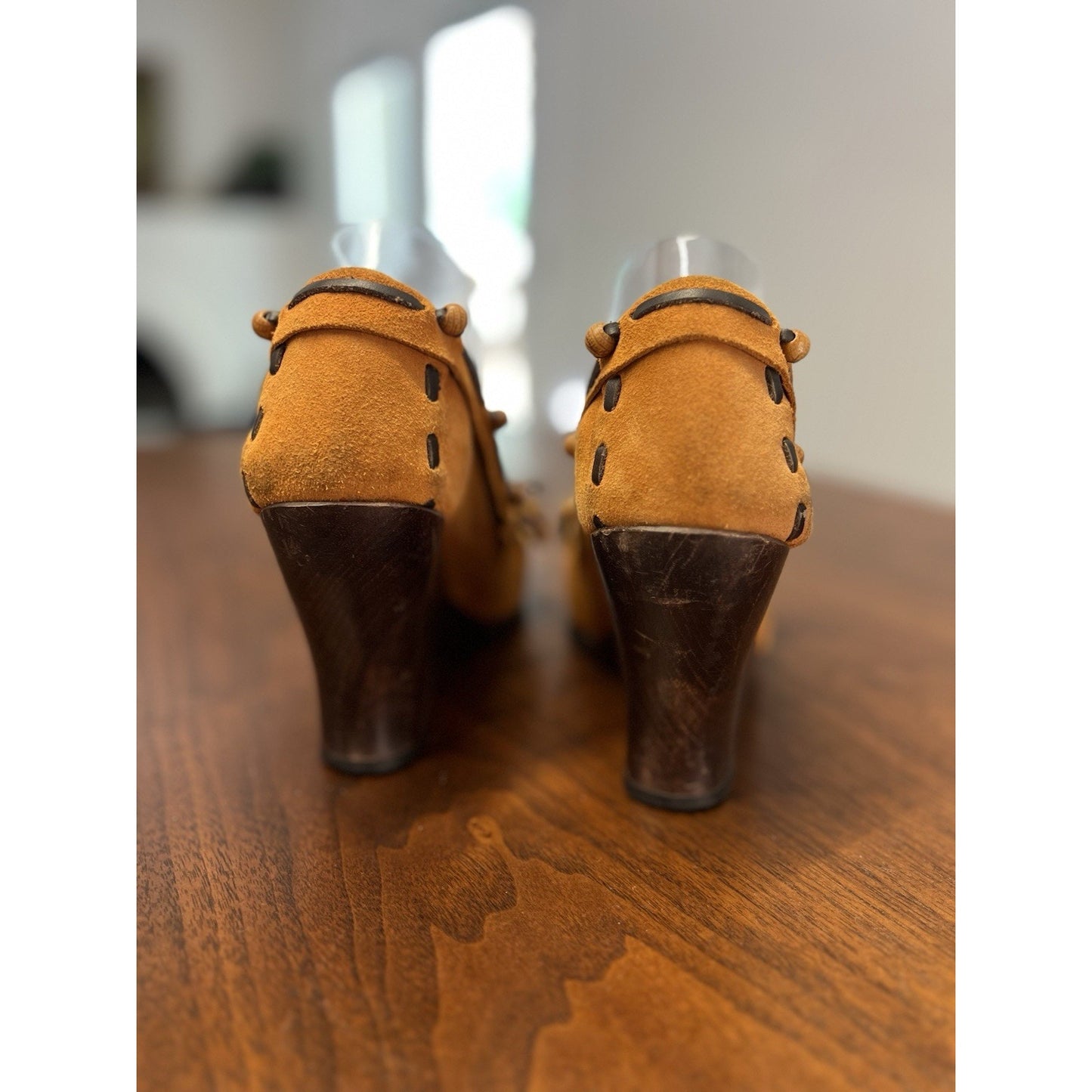 SAM EDELMAN ANGELINA WEDGE HEELS MOCCASIN SHOES TASSEL BEADED BOW WOMENS 9.5