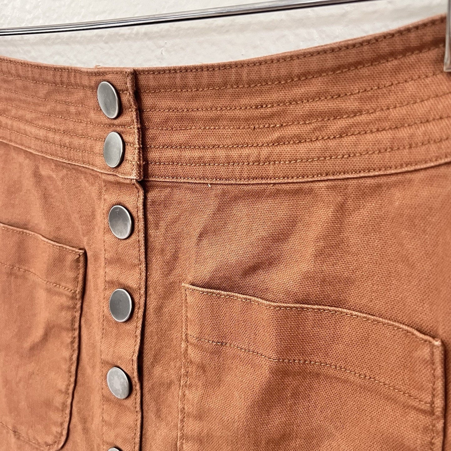 Madewell XS High-Waist Snap Button Up Retro Mini Skirt Brown Cutoff Raw Hem