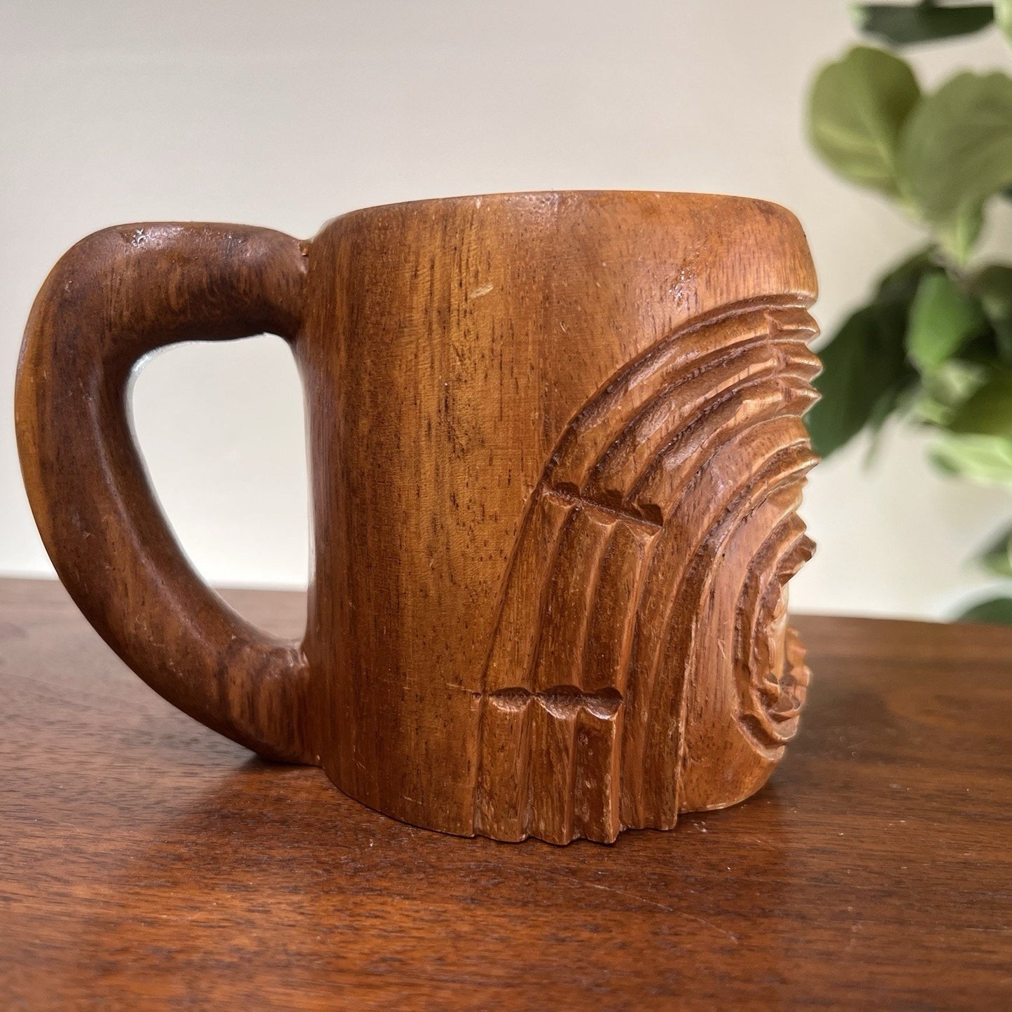 Vintage ‘60s Tiki Mug Cup Ku Face Carved Hawaiian Handle 4”