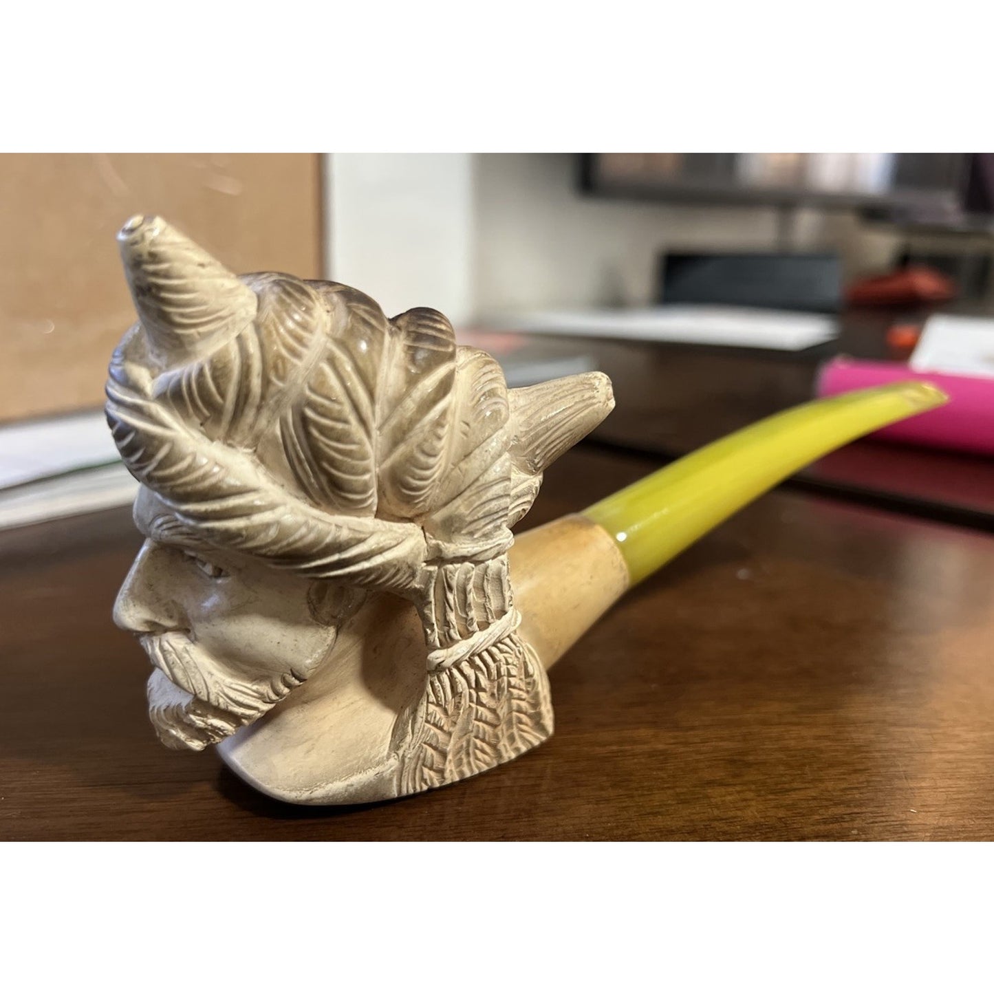 Vintage Hand Carved Sultan Bent Billiard Meerschaum Estate Tobacco Sitting Pipe