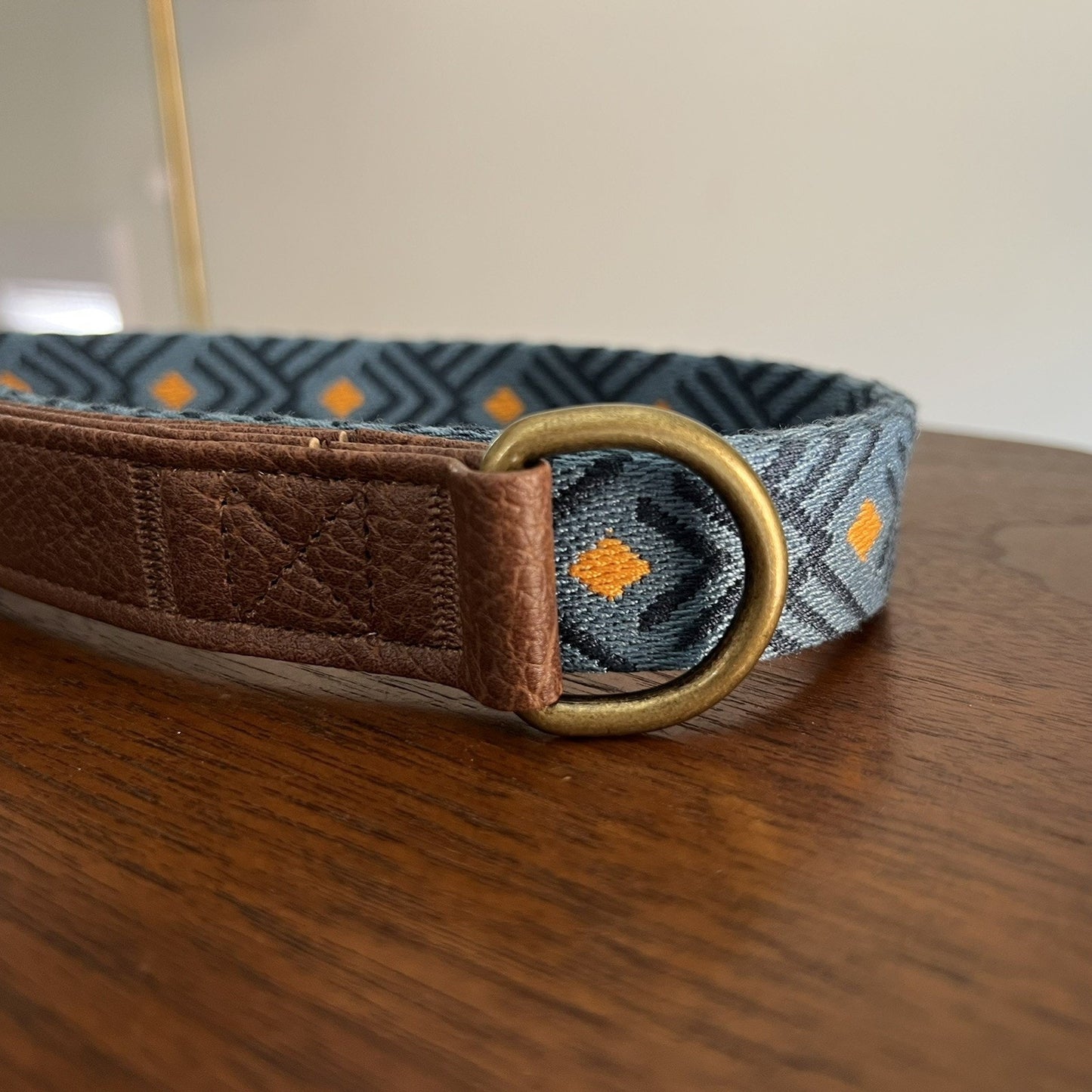 NWT Top Paw 4’ Short Blue Orange Boho Aztec Faux Leather Linen Unisex Dog Leash