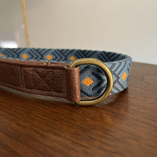 NWT Top Paw 4’ Short Blue Orange Boho Aztec Faux Leather Linen Unisex Dog Leash
