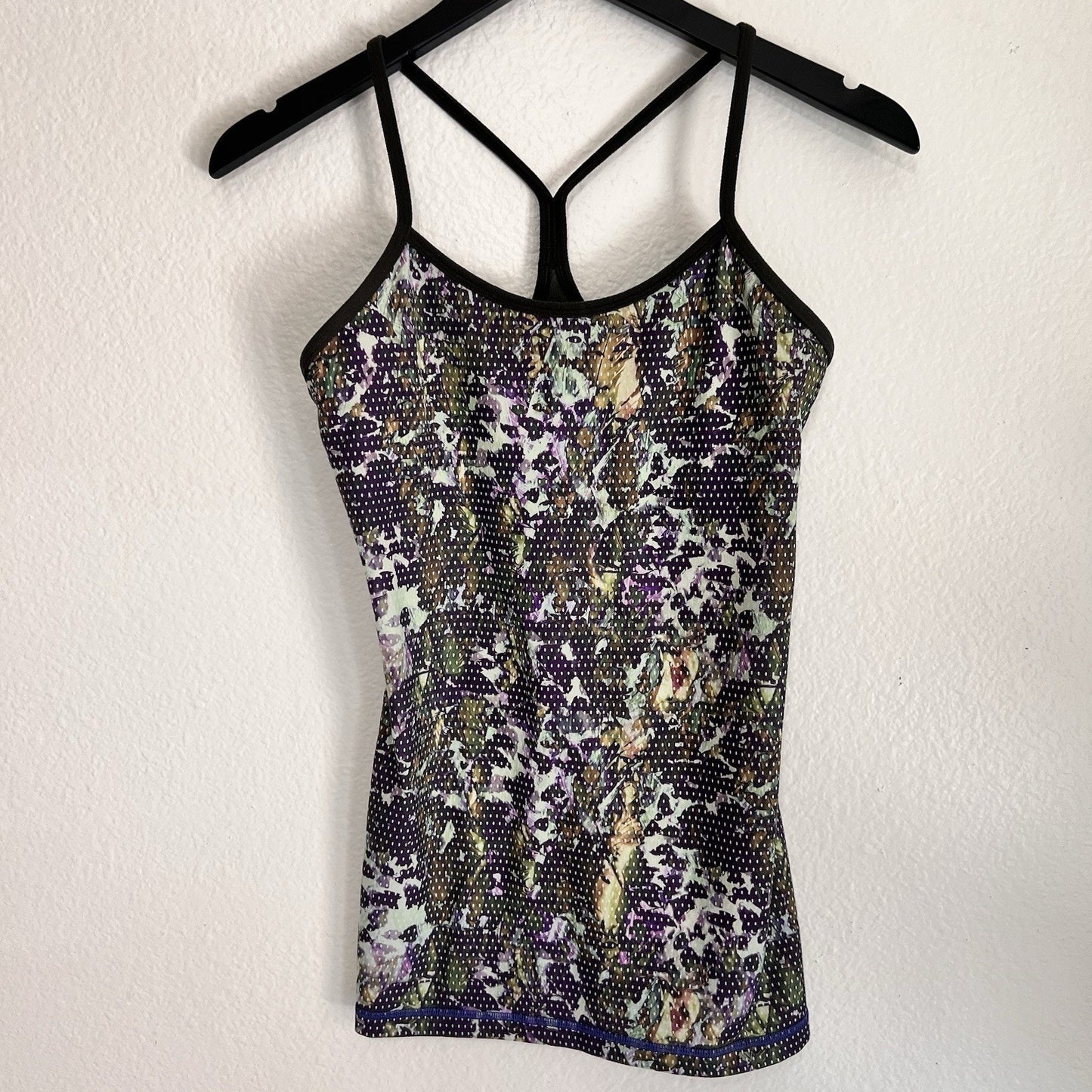 Lululemon (6) Power Y Tank Luon Floral Black Green Yoga Racerback Light Support