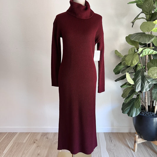 NWT Charles Henry Long Sleeve Turtleneck Knit Sweater Dress Burgundy Nordstrom