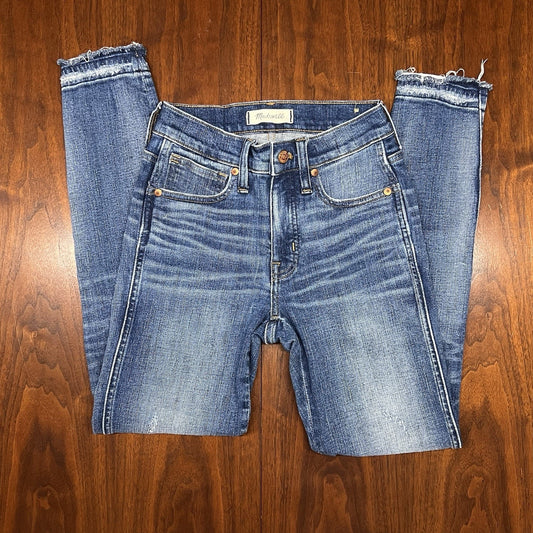 Madewell 9" High Rise Skinny Crop Jeans Sz 24 Medium Wash Distressed Raw Hem