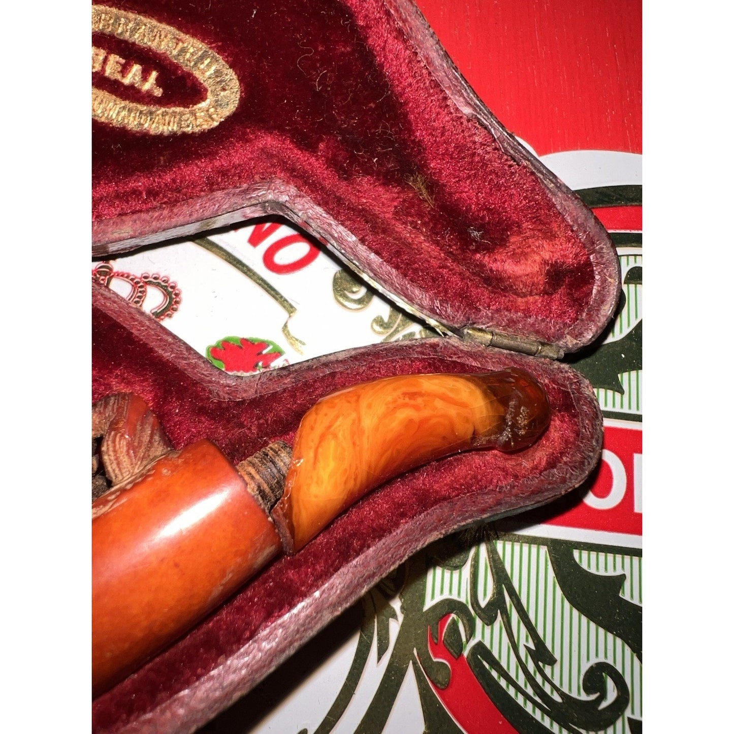 Antique Hand Carved Meerschaum Tobacco's Smoker's Pipe Horse In Original Case