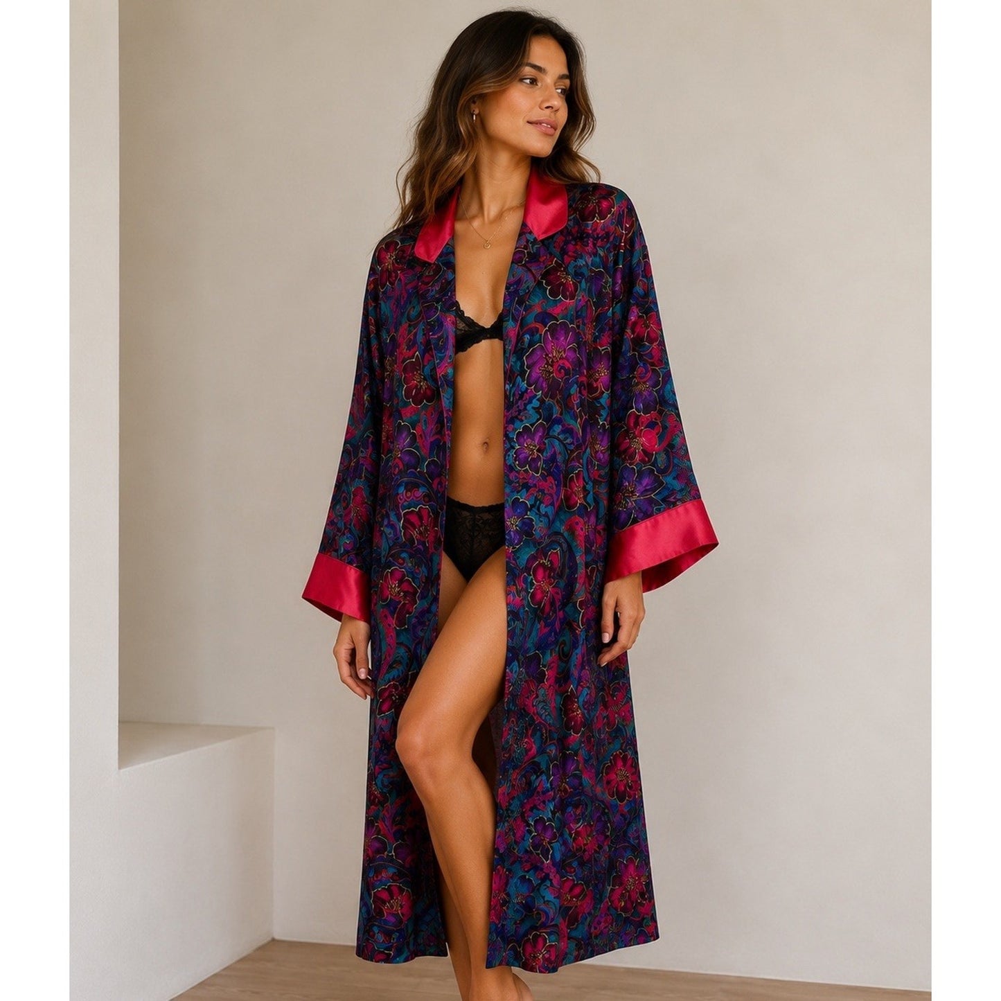 Vintage Gold Label Victoria’s Secret (S) Kimono Robe Long Dressing Gown Boudoir