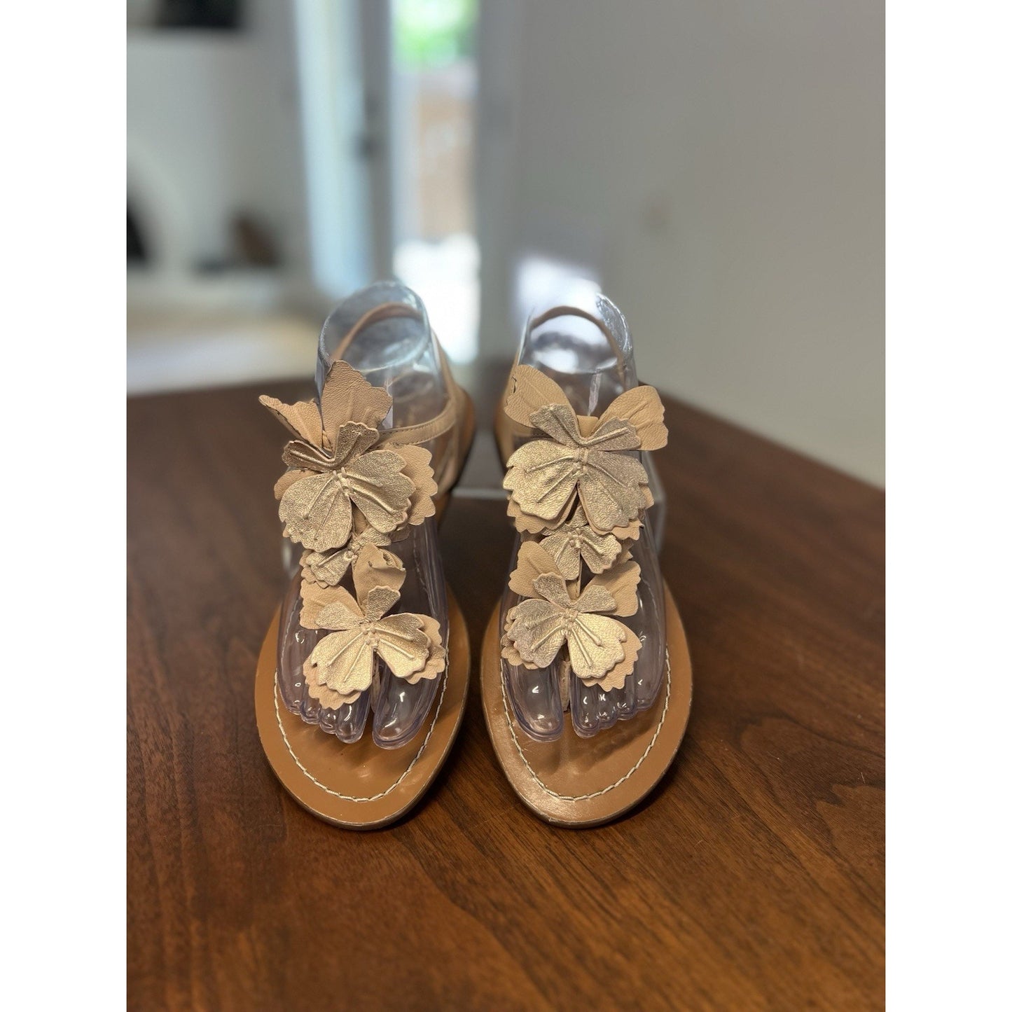 Kate Spade New York CELO Butterfly Flower Leather Thong Sandals Pink Nude Gold