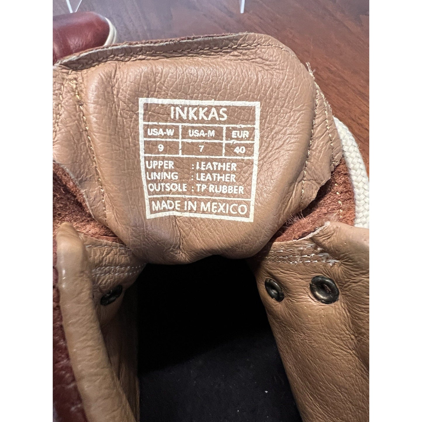 Inkkas Brown Leather Camping Boots High Top Peruvian Artisan Fabric Men Size 7