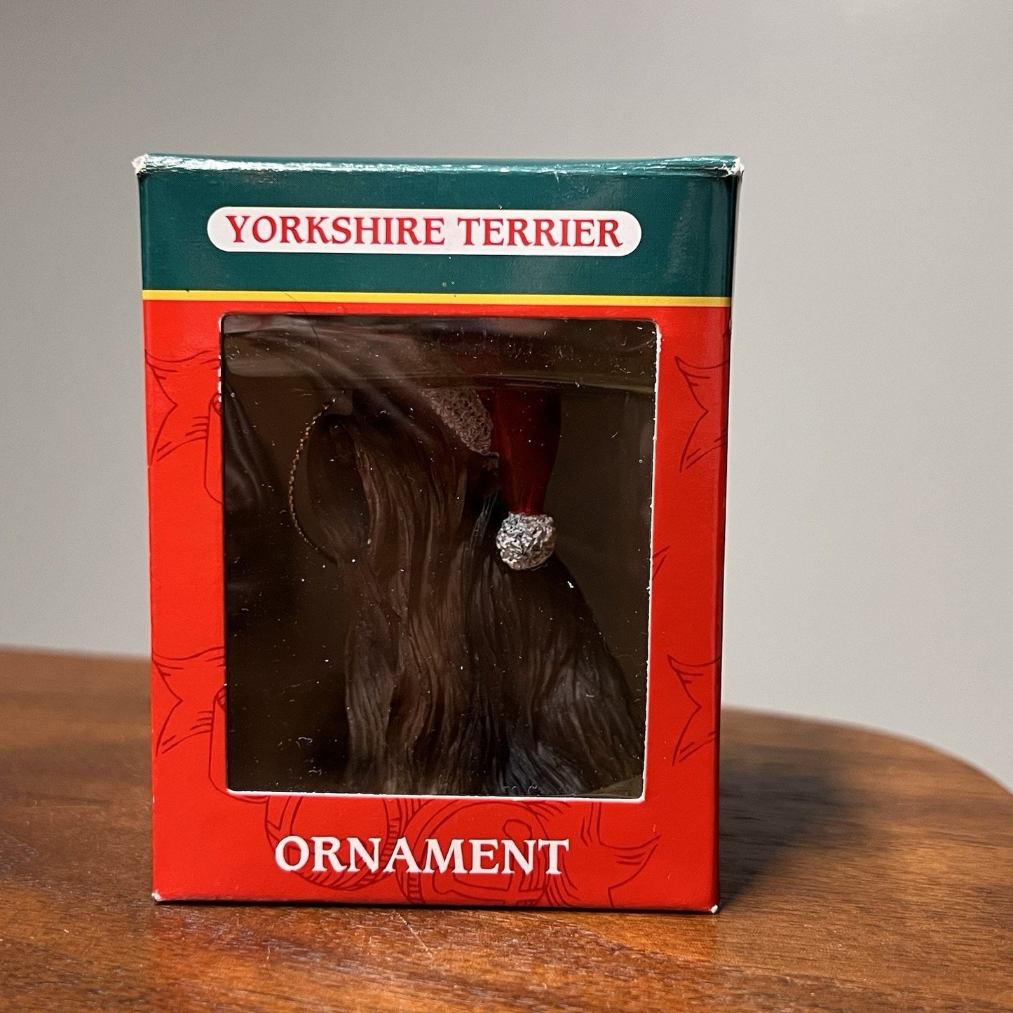 Yorkshire Terrier Kurt Adler Ornament Christmas Santa Hat Resin Holiday Box