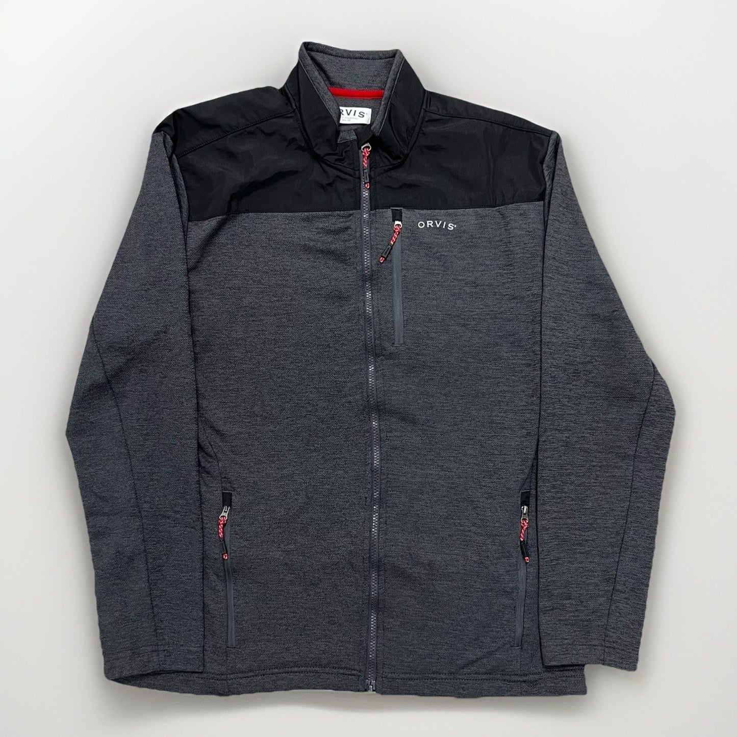 Orvis Mens Fleece Soft Shell Jacket (L) Black/Gray Full Zip Outdoor Mesh Bonded
