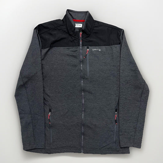Orvis Mens Fleece Soft Shell Jacket (L) Black/Gray Full Zip Outdoor Mesh Bonded