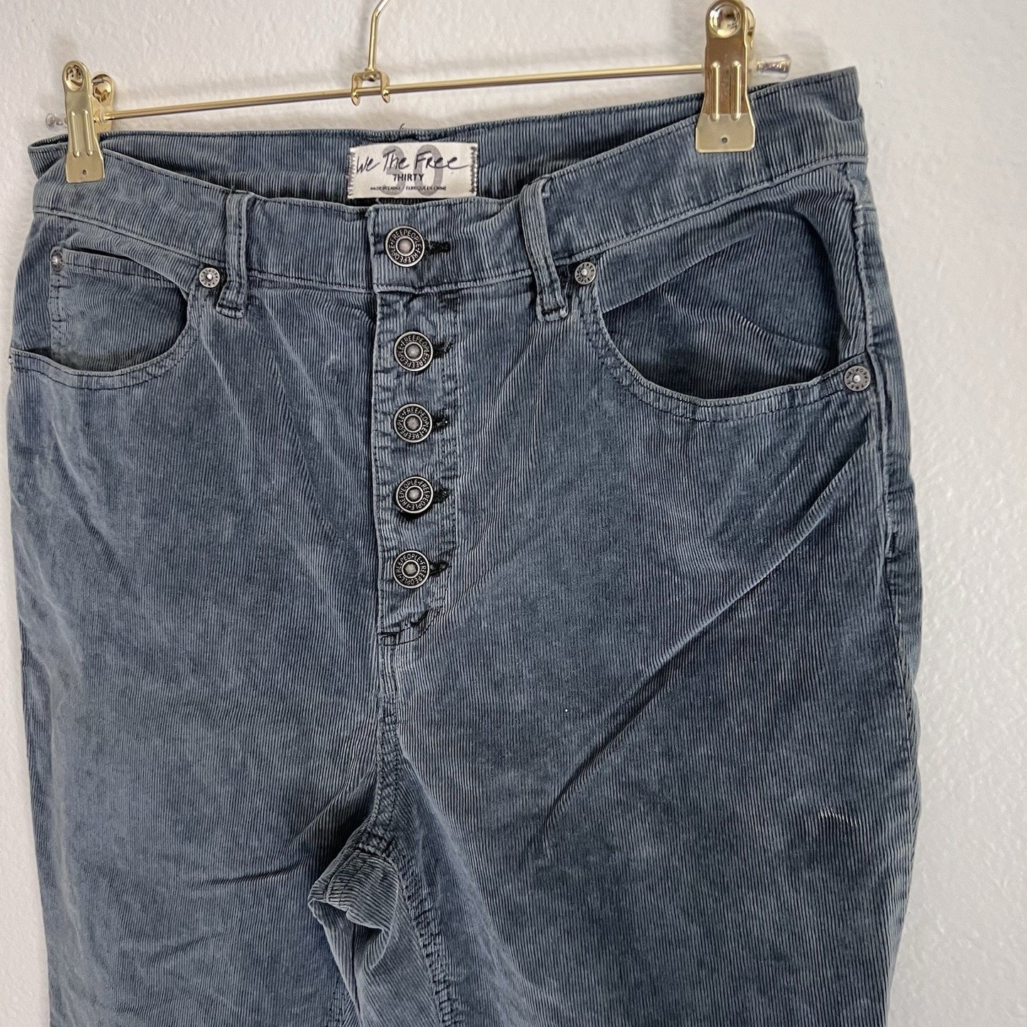 We The Free People (30) Corduroy Button-Fly Blue Stretch Skinny Jean Pant Retro