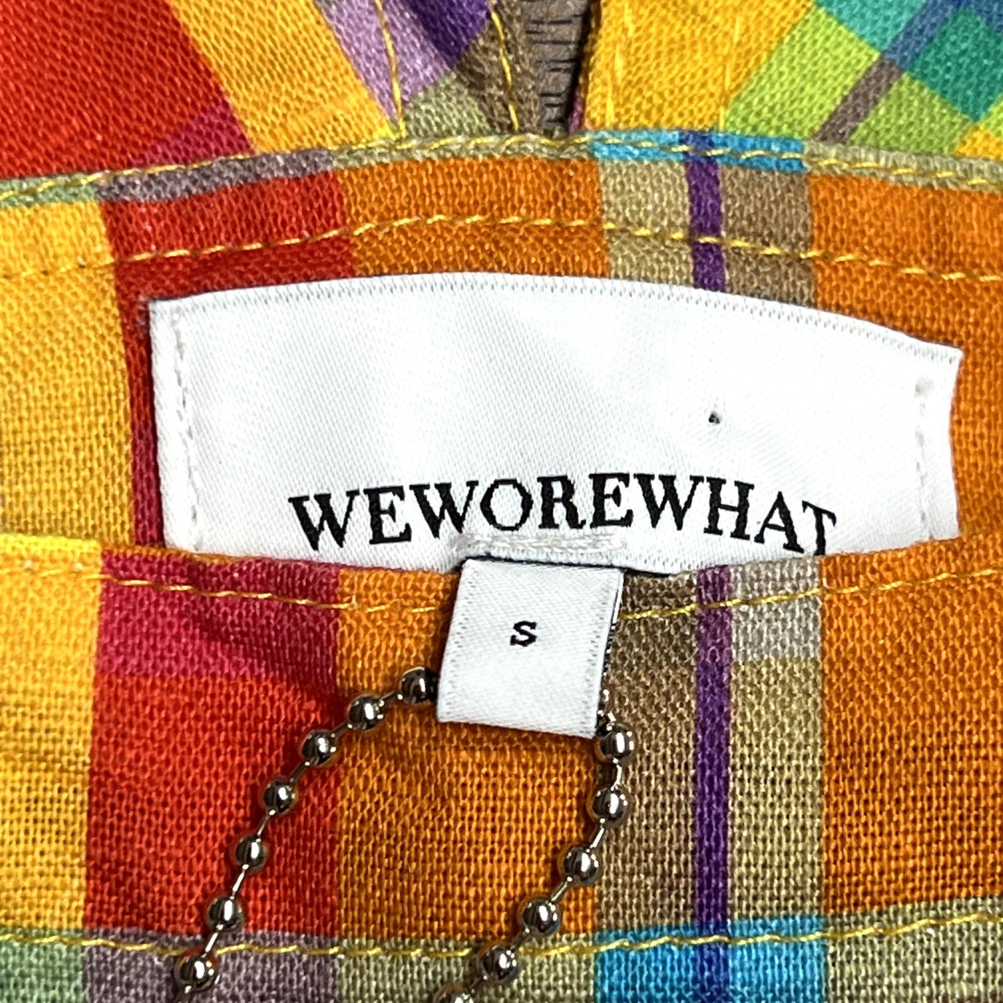 $128 NWT WeWoreWhat Danielle Bernstein Basic Rainbow Plaid Overall Shorts Sz S