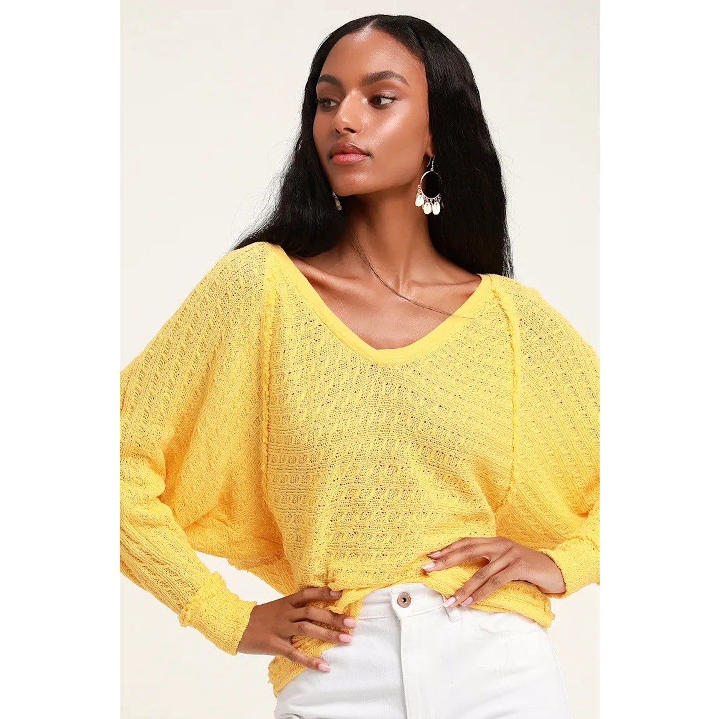 Free People Crochet Sweater (S) Slouchy Oversized Coastal Open Knit Beach Dolman
