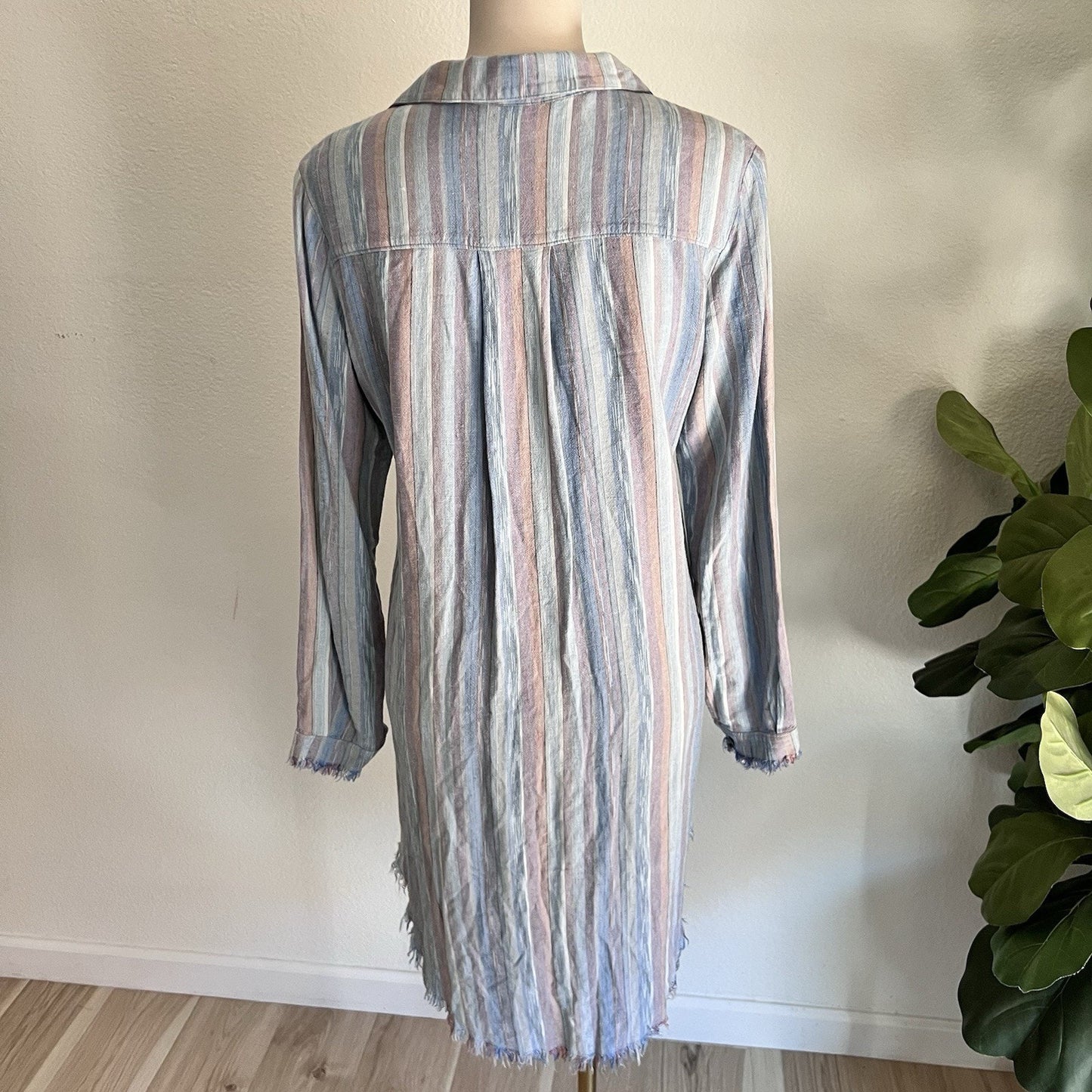 Cloth & Stone (S) Button Down Chambray Linen Blend Shirt Dress Raw Hem Coverup