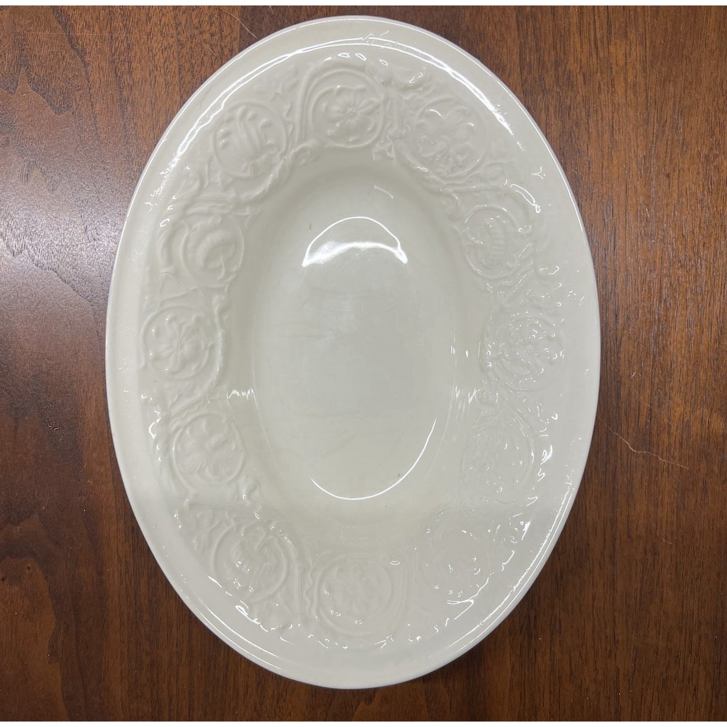 Wedgwood Patrician Vegetable Serving Bowl Oval Cream Ivory Embossed England