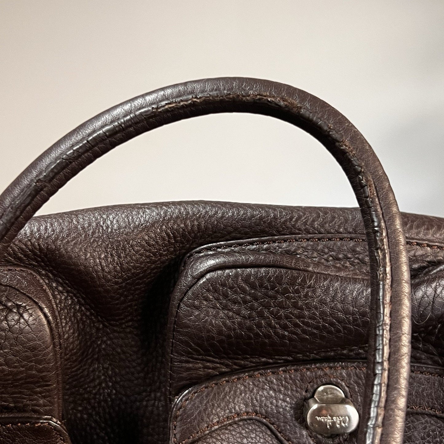 $400 Cole Haan Belted Brown Pebbled Leather Tote Satchel Shoulder Bag Purse