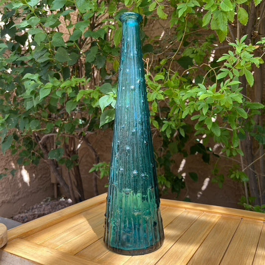 Vintage Italian Empoli Genie Bottle Decanter Bamboo Drip Wax Teal MCM