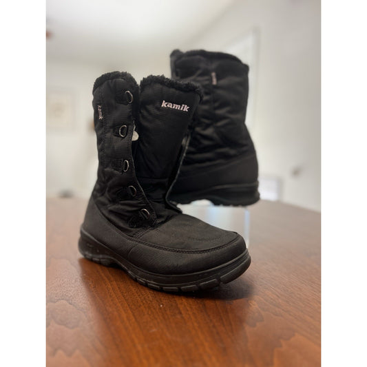 Kamik Brooklyn Women's Size 8 Black Waterproof Winter Snow Boots Fur Lined