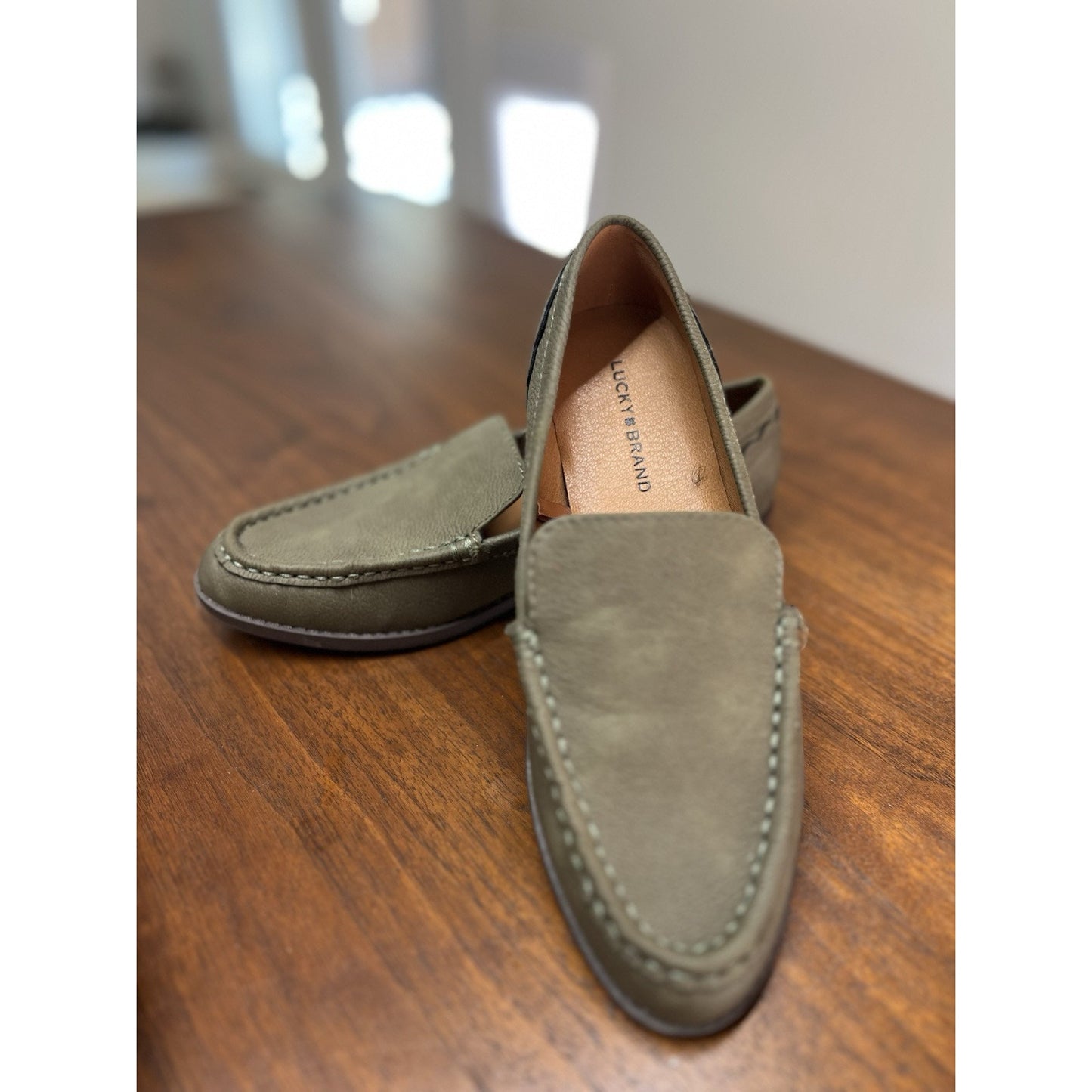 LUCKY BRAND Edrica Olive Green Suede Loafers Slip On- Shoe Size 5 1/2 M NEW