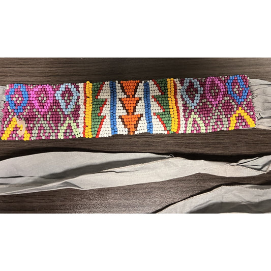 Johnny Was Grey Ellyn OBI Belt Beaded Sash Tie Hippie Boho Handmade