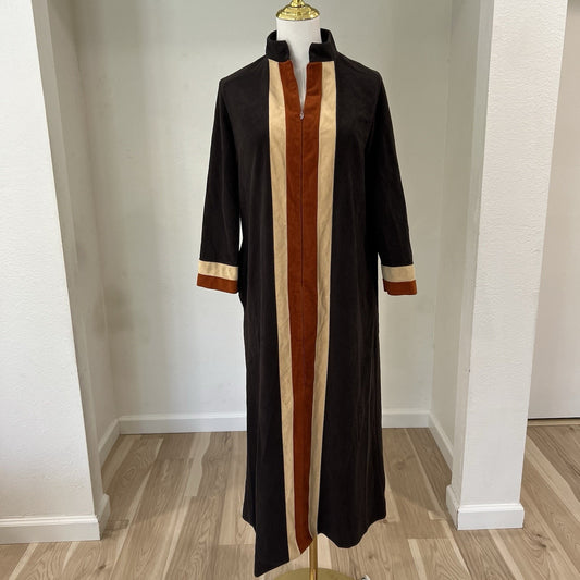 Vintage Vanity Fair Housecoat Hostess Gown Retro Brown House Dress Lounge Velour