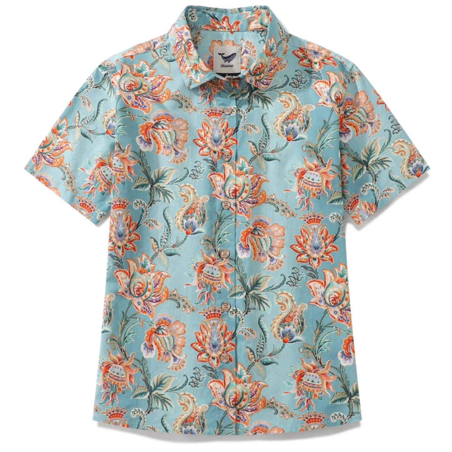 NWT Yiume Tree of Life Button Down XL Shirt Women Tropical Hawaiian Aloha Beach