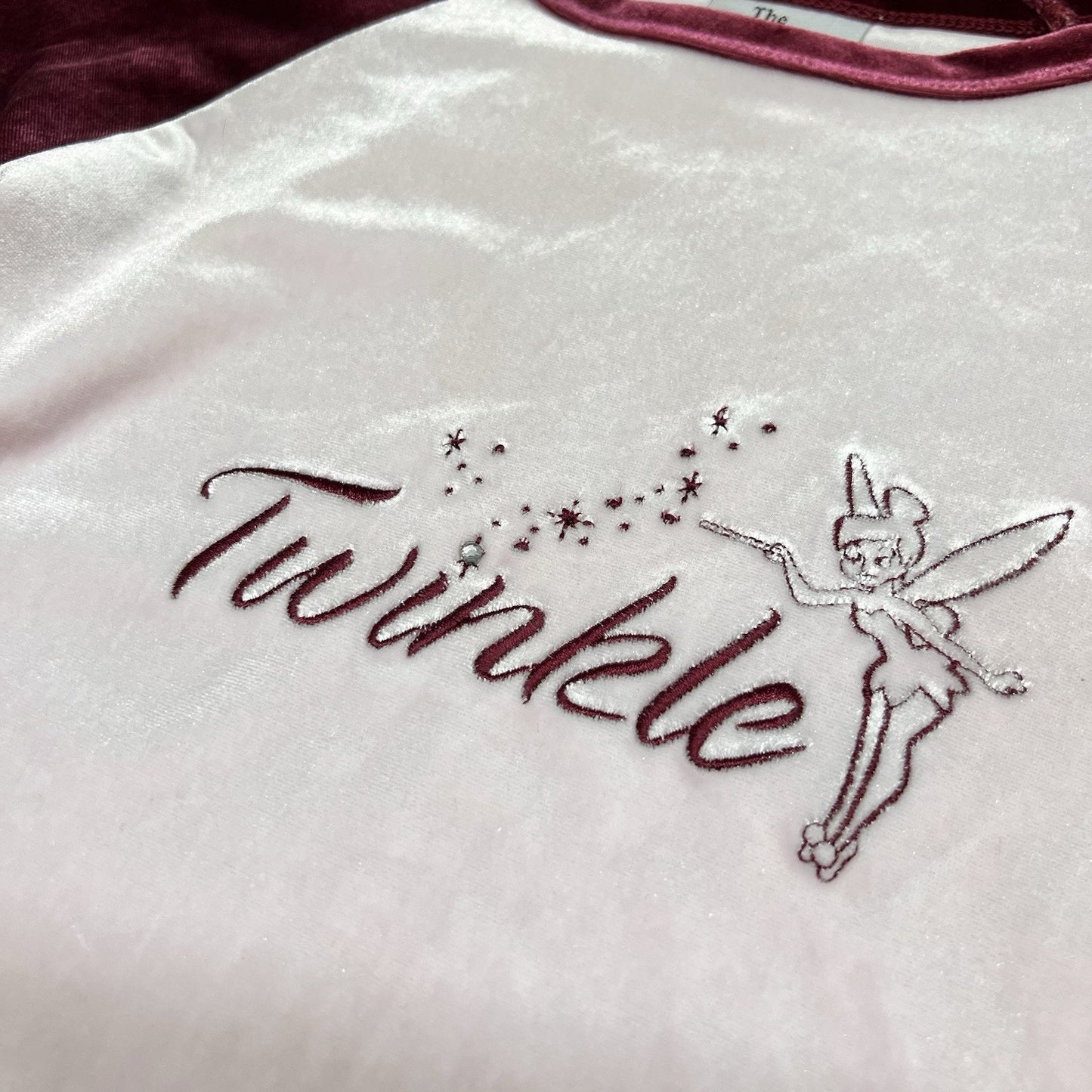 Vintage Disney Store Velvet Tinker Bell (M) Pink Long Sleeve Shirt Embroidered