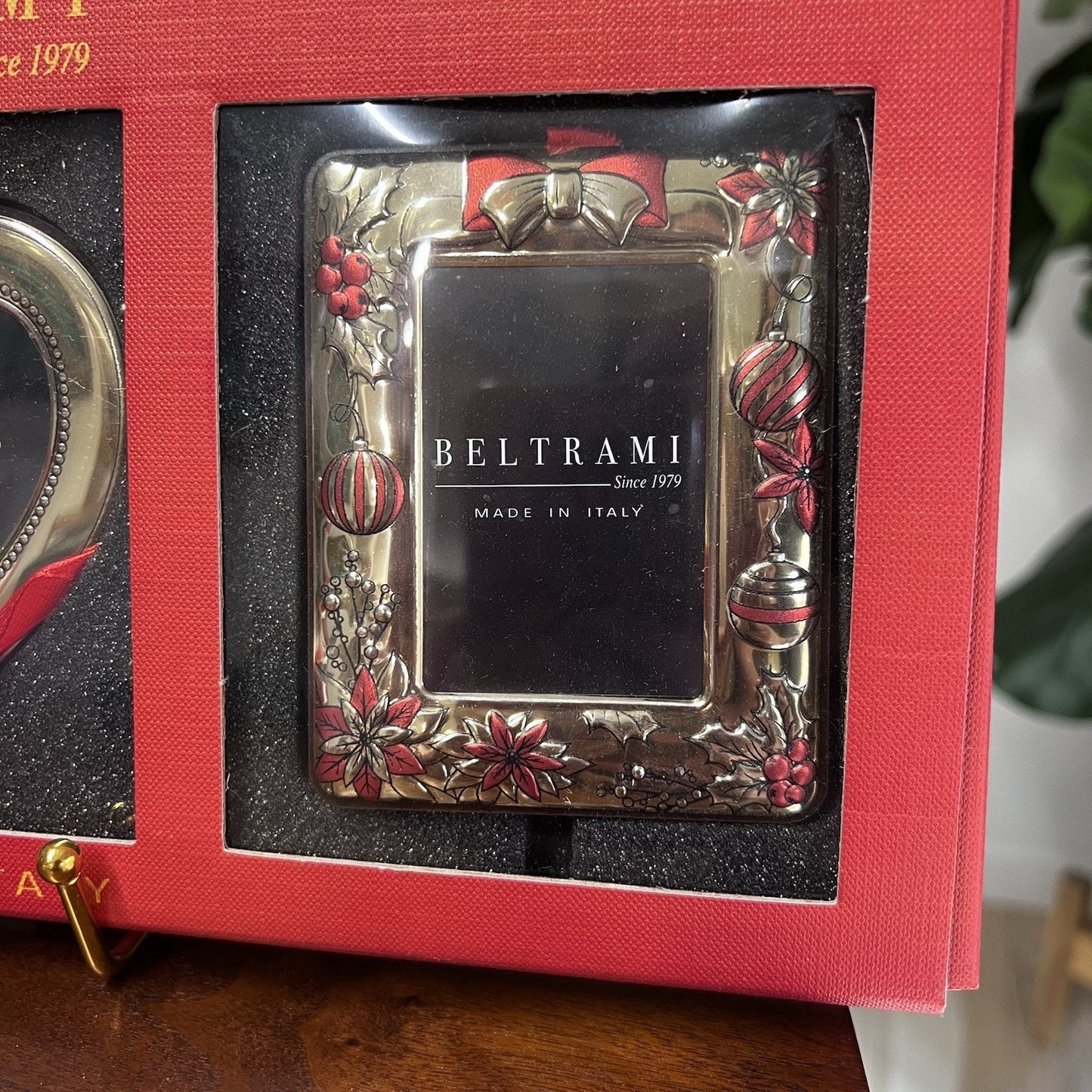3 Beltrami Ornaments Gold Red Photo Picture Frames Christmas Gift Present Heart