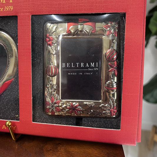 3 Beltrami Ornaments Gold Red Photo Picture Frames Christmas Gift Present Heart