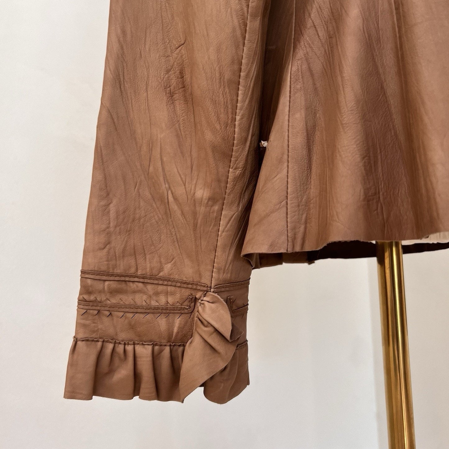 Vintage Cache Lambs Leather Jacket (M) Ruffle Feminine Western Romantic Brown