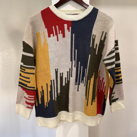 Retro Vibe Unisex Knit Sweater (S) Colorblock Teacher Grandpa 90s Dad Crew Neck