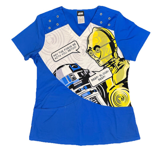 Star Wars Womens Small Medical Scrub Top Doctor Nurse Uniform C3PO R2D2 Droid