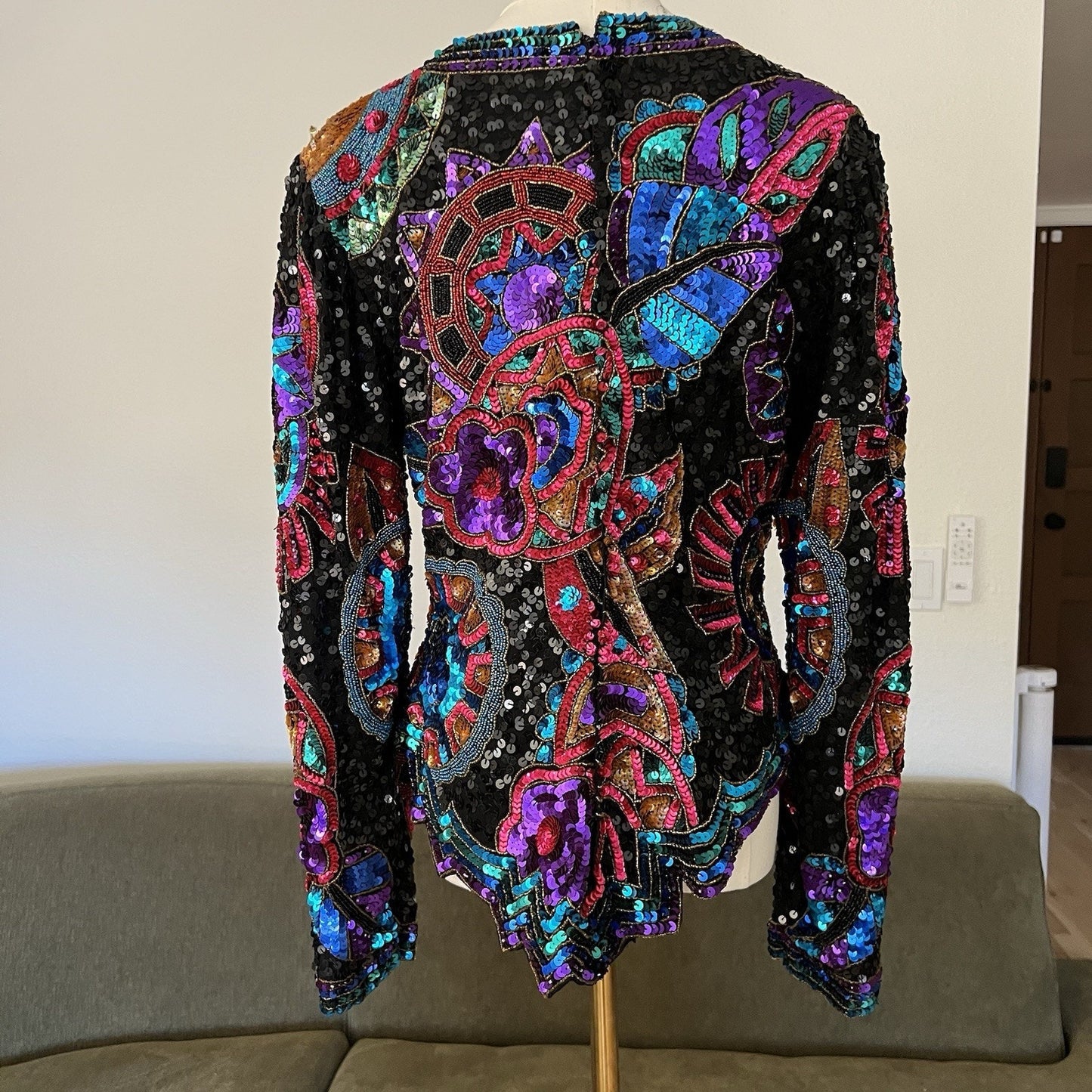 Laurence Kazar Top (L) 80s Glam Sequin Beaded Maximalist Statement Bold Party