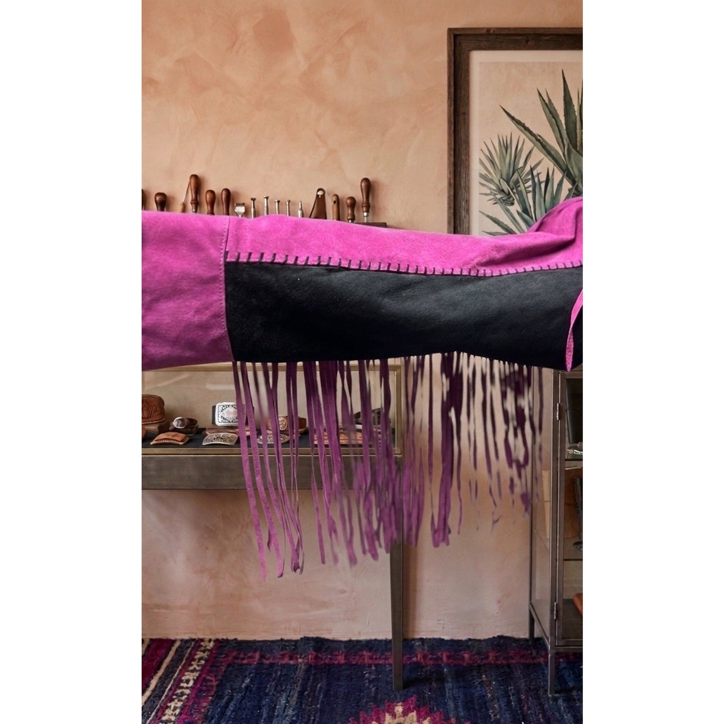 Vintage Bob Mackie Wearable Art Suede Fringe Jacket Purple Black Western Size 2X