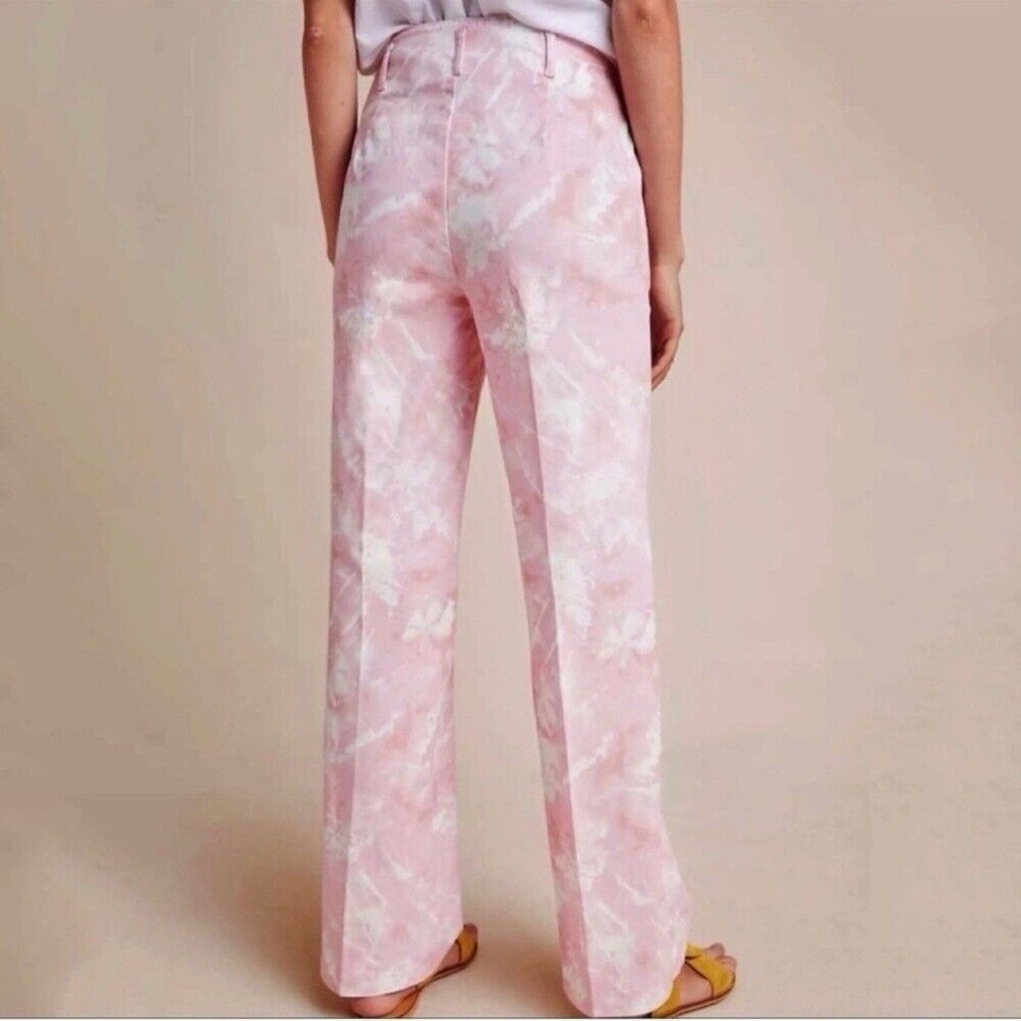 Anthropologie 2/28 Jamie Pink Tie Dye Floral Trouser High Rise Straight Leg Pant
