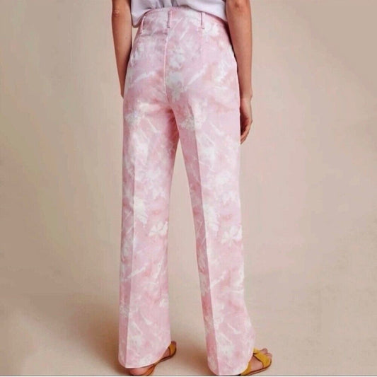 Anthropologie 2/28 Jamie Pink Tie Dye Floral Trouser High Rise Straight Leg Pant