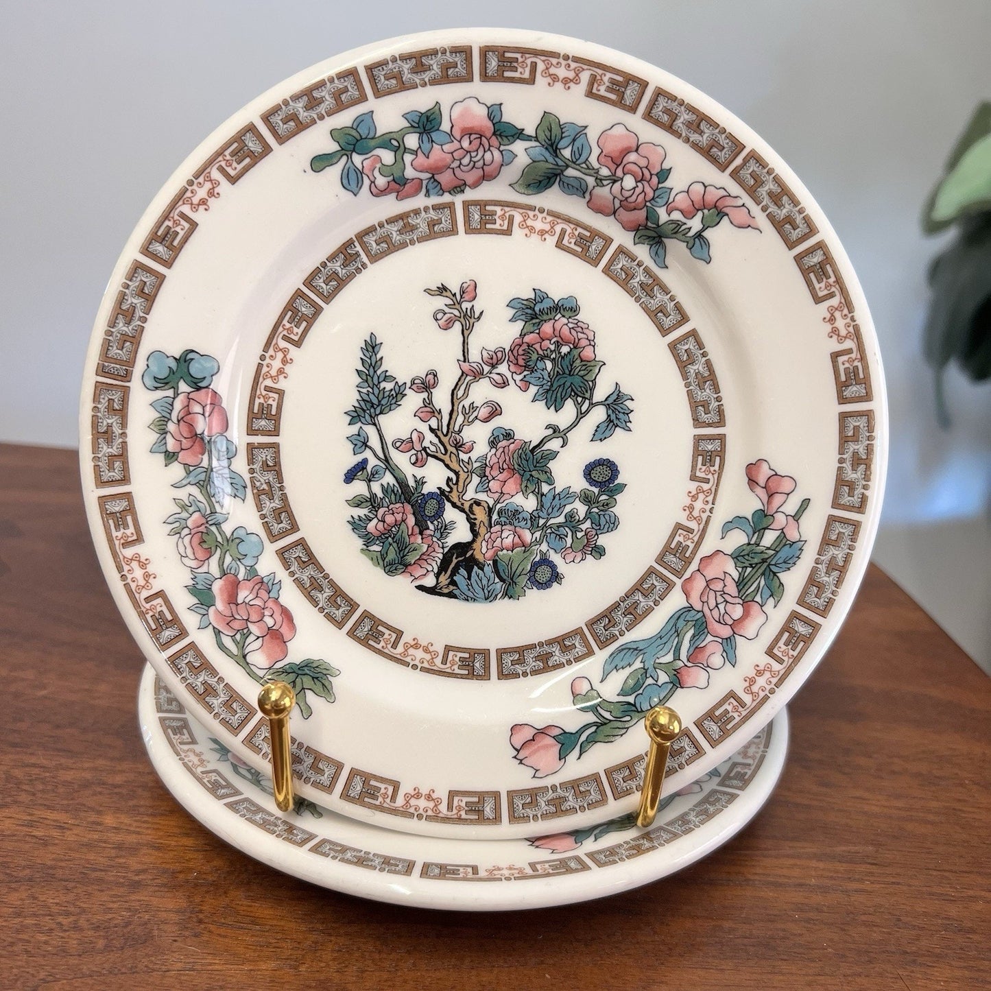 2 x 1969 Syracuse Restaurant Ware Indian Tree Pink Bread Butter Plate 98-J 6.25”