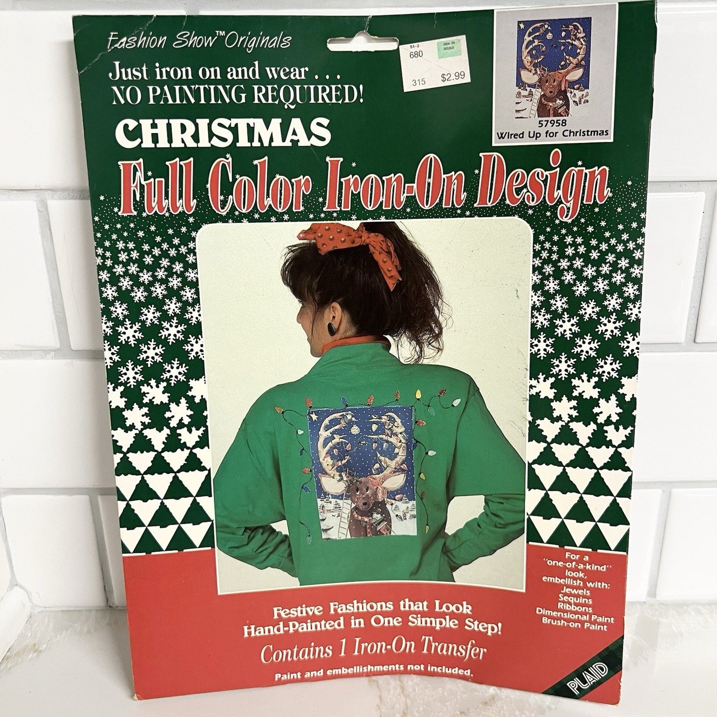 VTG Iron On Transfer Christmas Ugly Sweater Reindeer Holiday Retro Funny Tacky