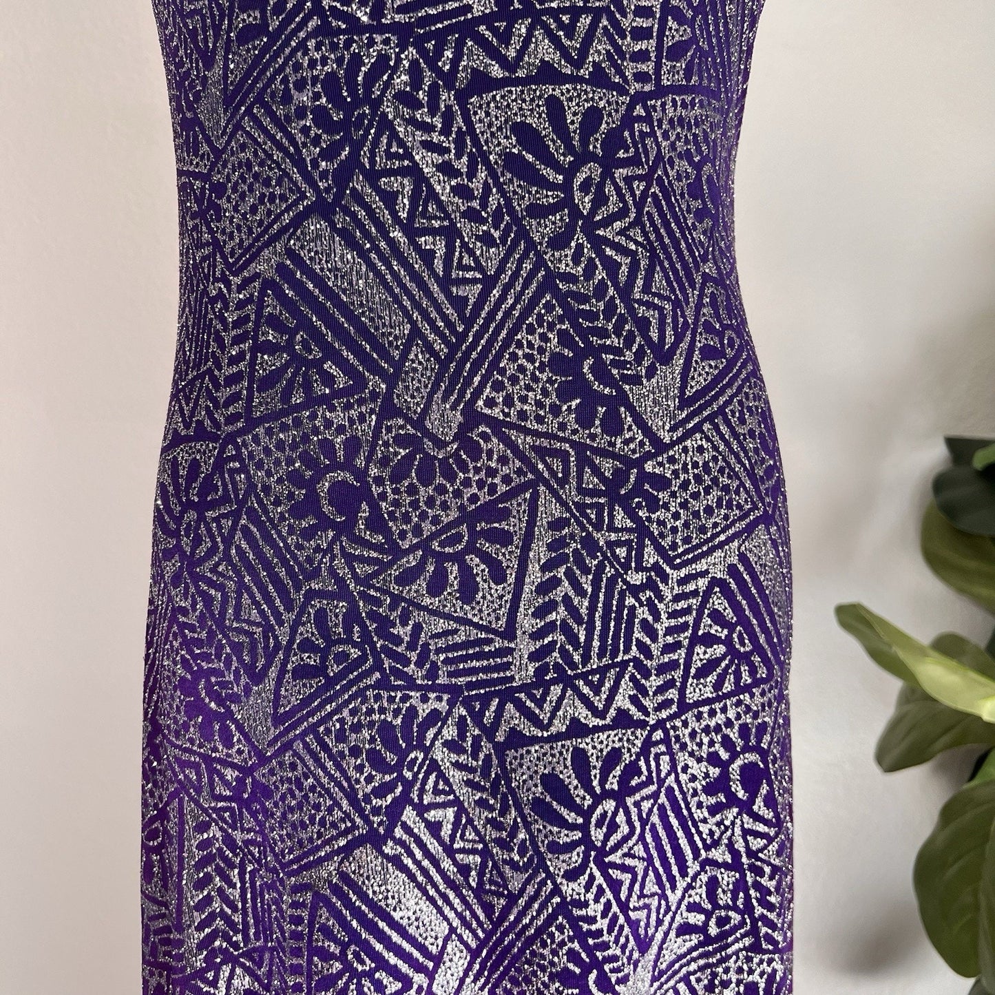 Vintage Caché Y2K Dress 6 Prom Formal Purple Silver Glitter Party 90s Slip Glam