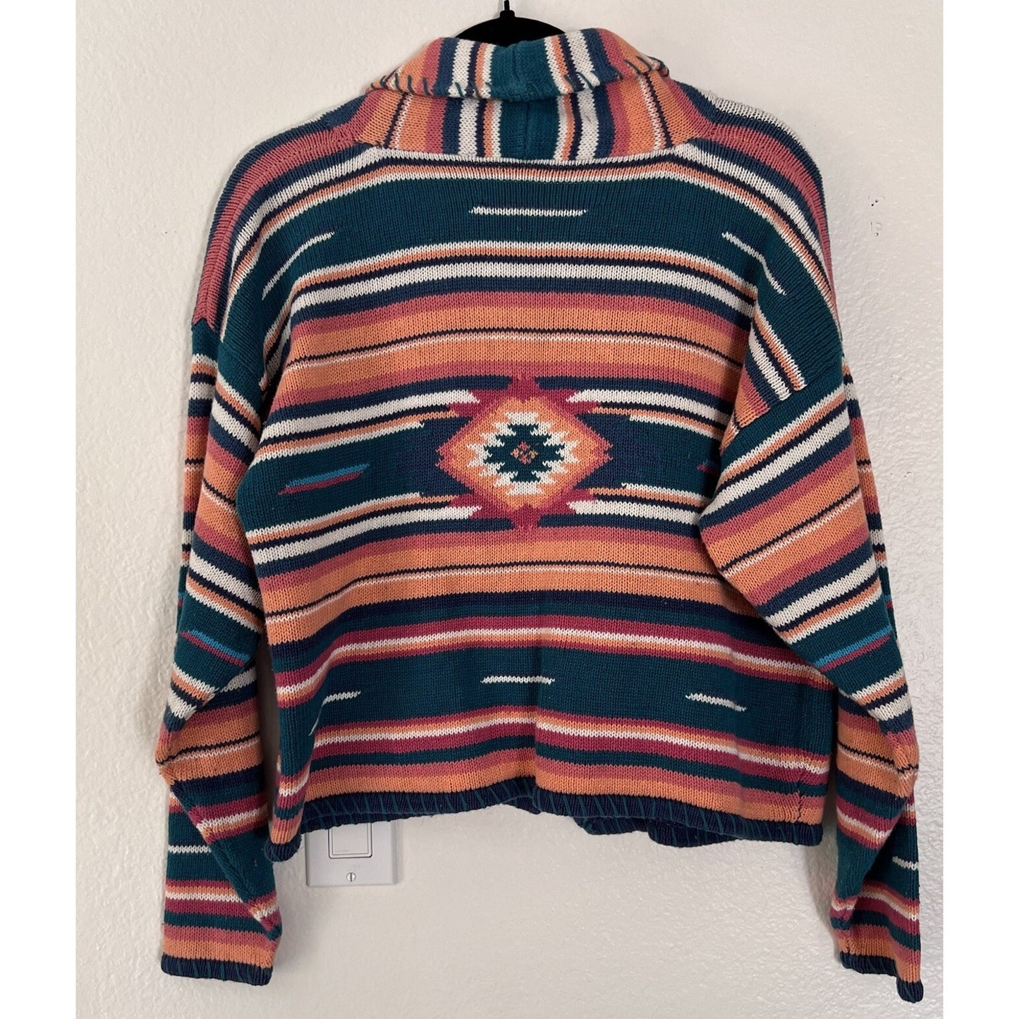 Vintage 90s Santa Fe Aztec Southwest Cardigan Knit Grandpa Sweater Shawl Collar