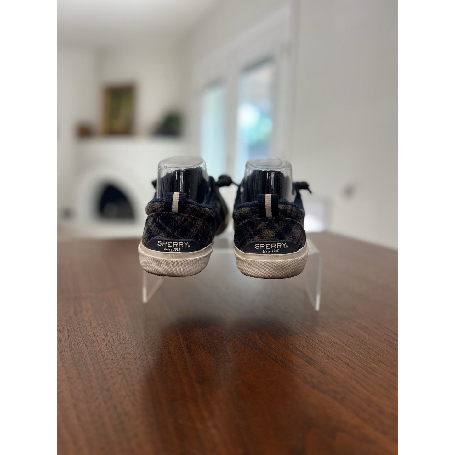 Sperry Pier Wave LTT Teddy Wool Blue Plaid Sneakers Women’s Size 6.5
