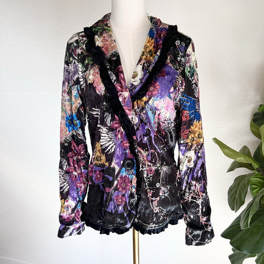 Alberto Makali Velvet Blazer Floral (L) Gothic Witchy Romantic Wearable Art