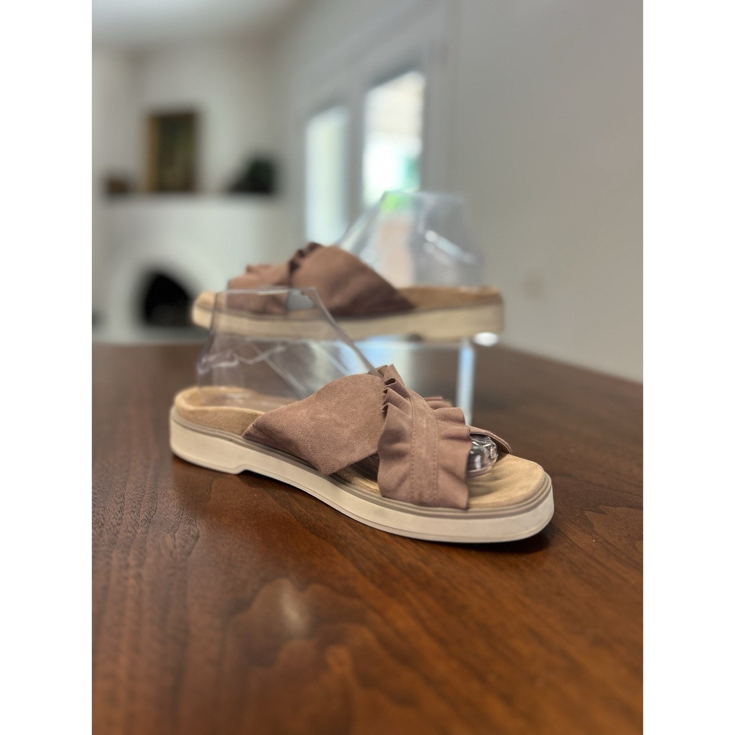 Vionic Azalea Women's Suede Ruffled Slip On Sandal - Mauve - Size 8.5