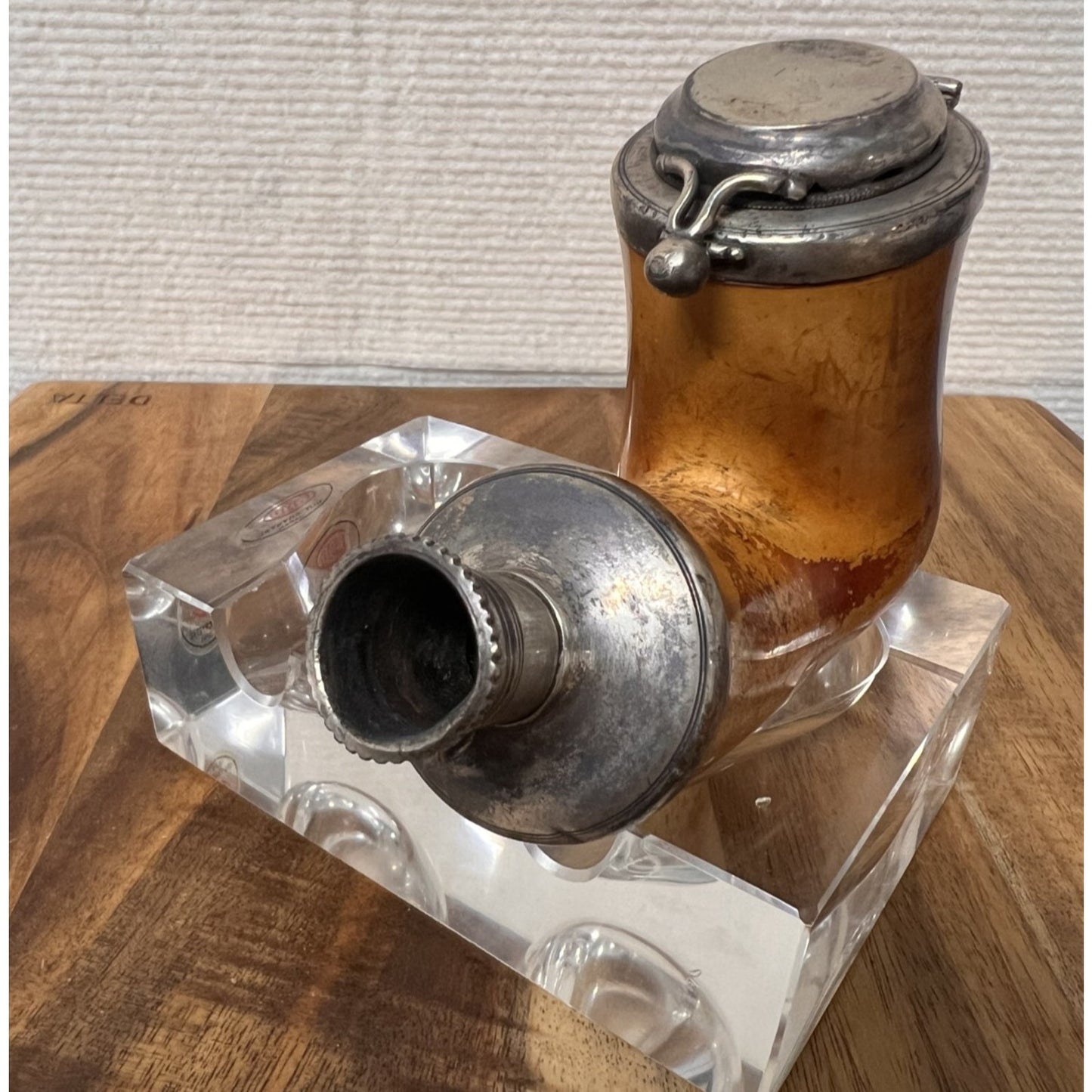 Antique Meerschaum Tobacco Pipe Stummel Silver Hinged Windcap Silver Shank Mount