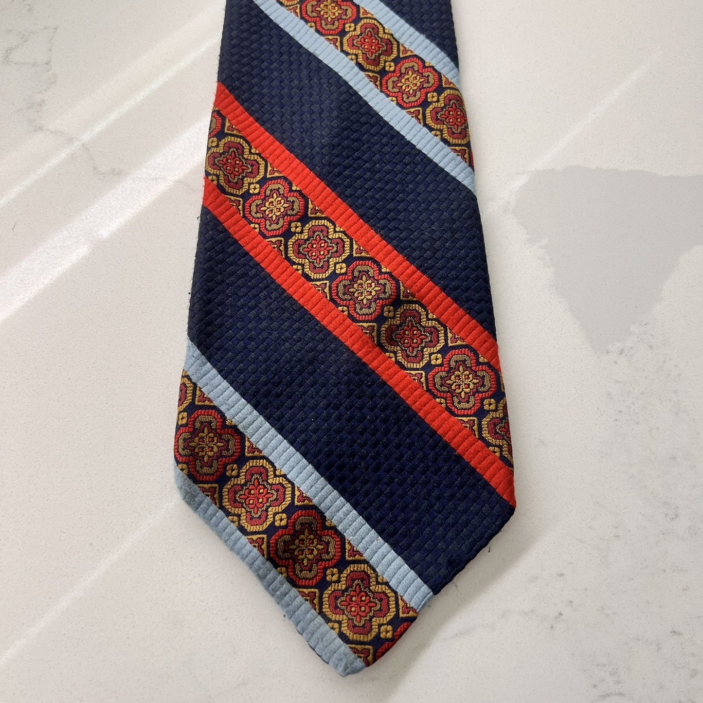 Vintage Short Wide 60s 70s Retro Tie Unique Medallion Necktie Monsieur Bernard