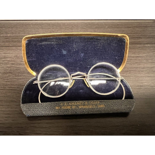 Vintage 19th Century Round Bifocals With Velvet Snap Case